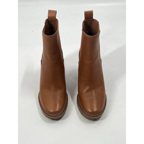 Tory Burch Carson Lug Sole Ankle Boot Brown Leather Heeled Chelsea Sz 9 - Picture 2 of 8